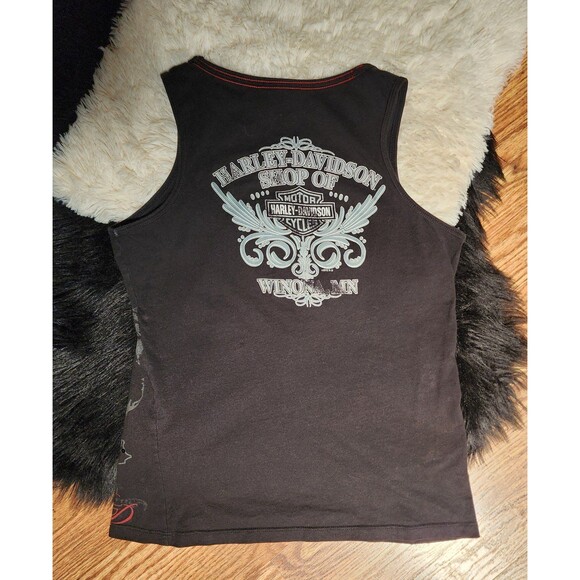 Y2K Harley Davidson Women's Black and Red Vest Tank Top Size Small - Picture 11 of 12